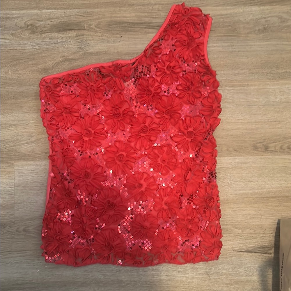 Floral Dark Pink/Red One-Shoulder Tank Top